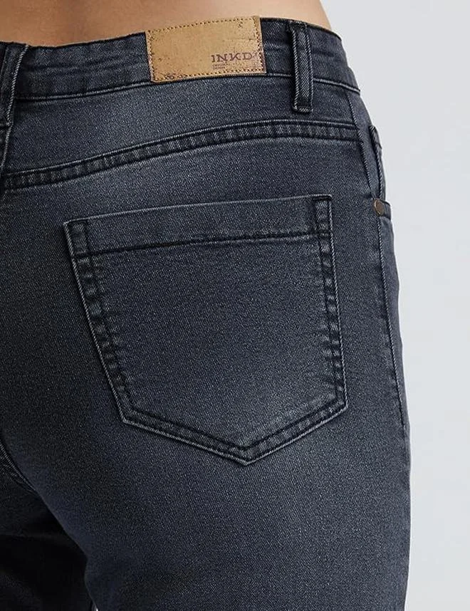 inkd جينز نسائي واسع بحذاء قصير - ارتفاع عال | غسل الإنزيم | تصميم كلاسيك 5 بوكيتيب | جينز للنساء